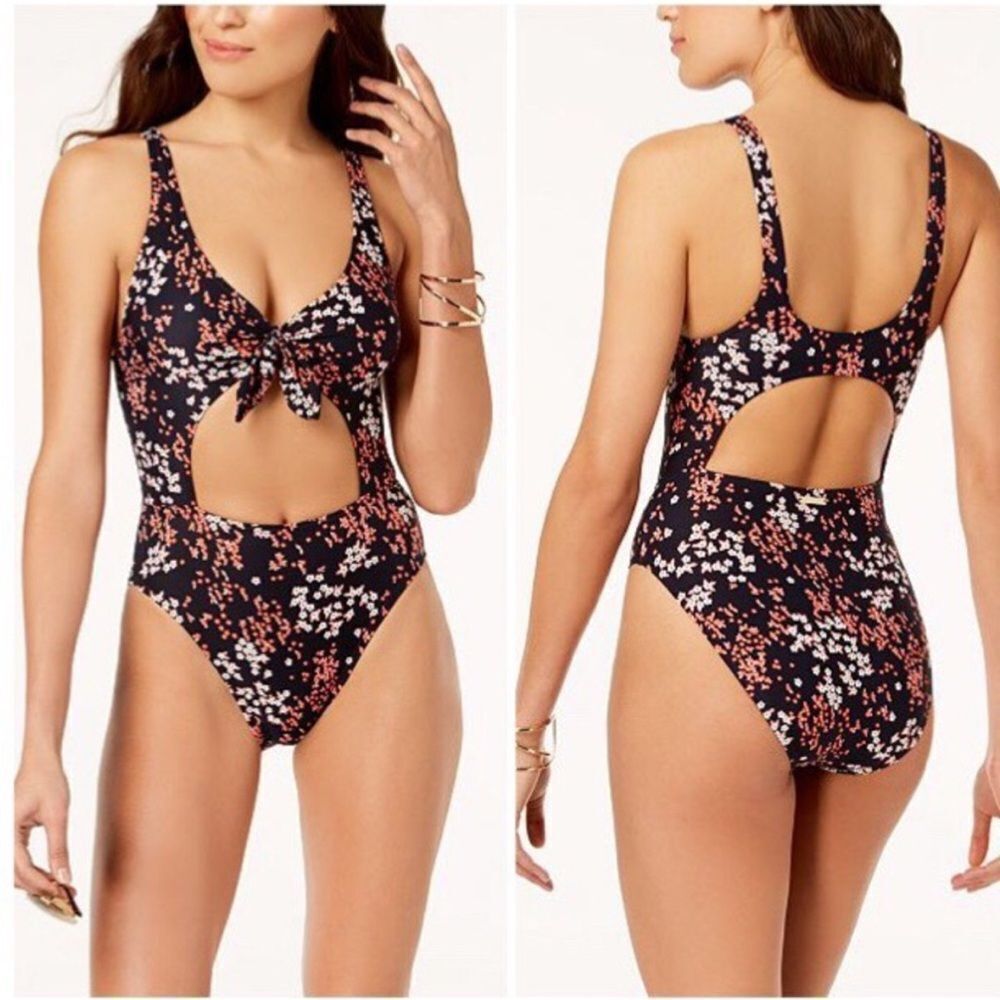MICHAEL KORS | Cut Out High Leg Tie Front One Piece Swimsuit Women’s Size 14